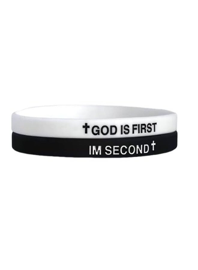 QRH God is First I am Second Silicone Bracelets Christian Bible Verse Rubber Bracelets Religious Christian Quote Bangle Bracelet for Men Women -04 - Image 1